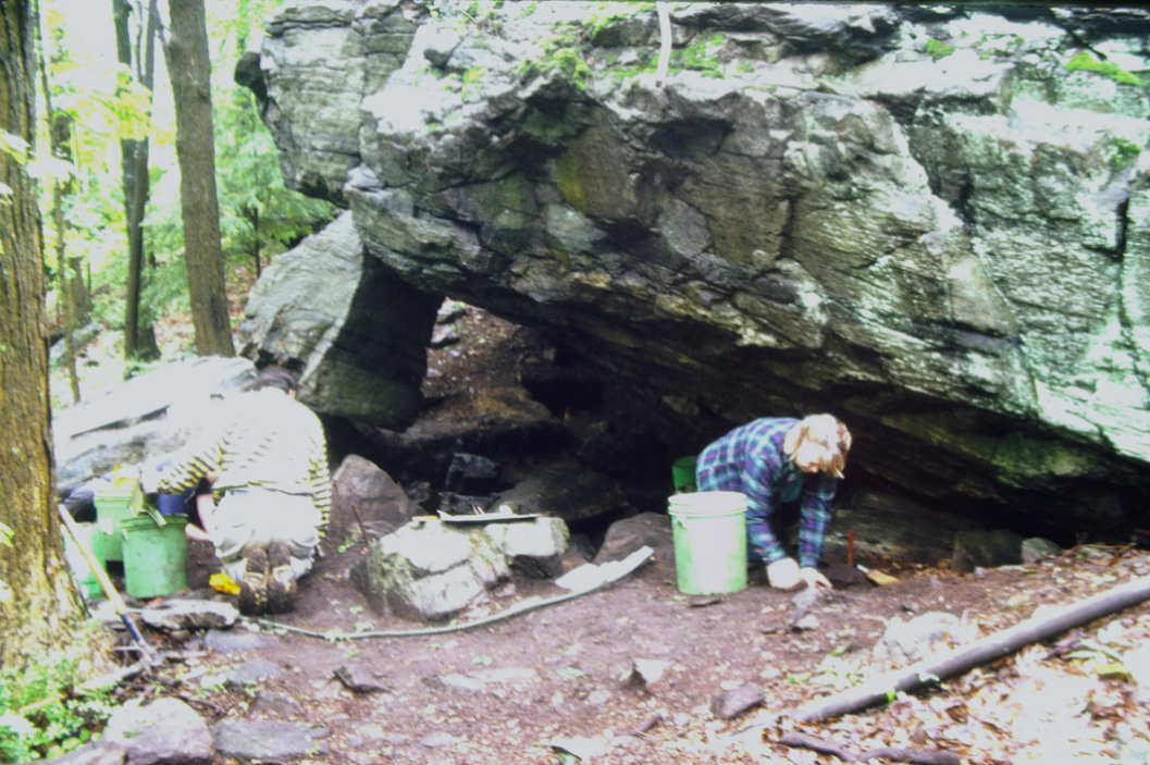 Measuring the excavation units at Spring House Rock Shelter