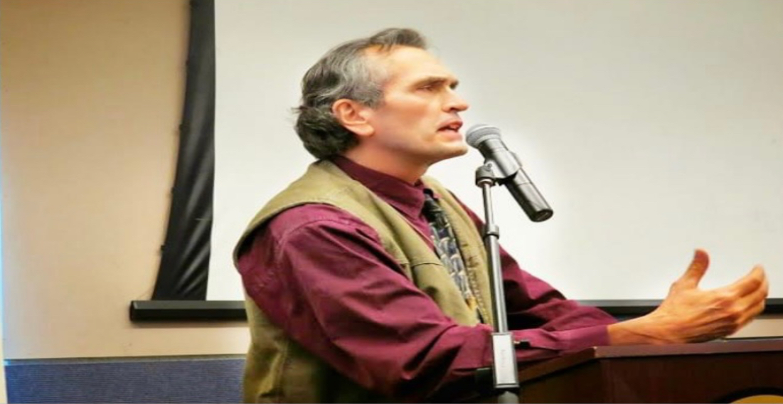 Dr. Stead at a Ramapo College Forum speaking out about the exploitation of the local Munsee tribe, 2013.
