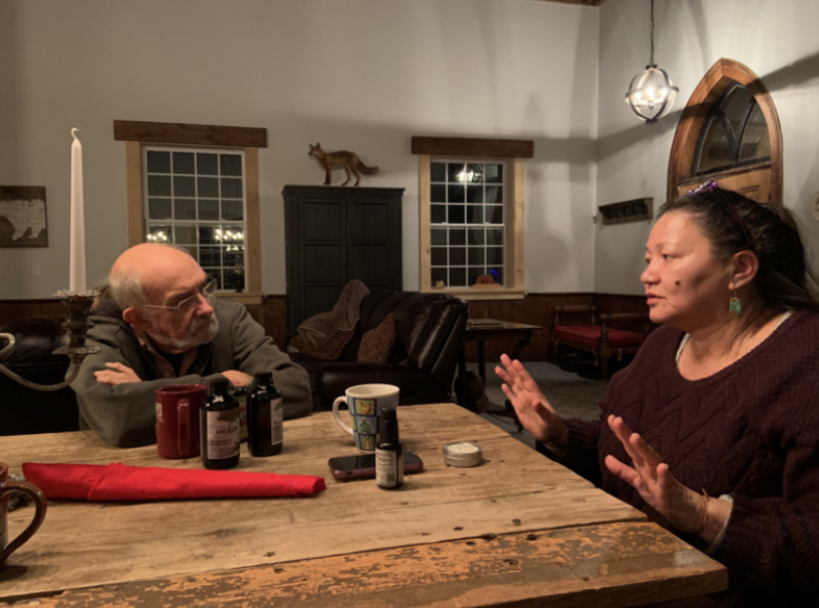 Dr. Stead introduced his colleague forager Paul Tappenden to Alicia Cook — Medicine Woman of the Akwesasne Mohawk Reservation — to further his study of Traditional Knowledge. January 2020.