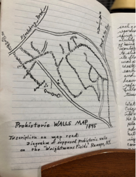 Prehistoric Walls map, 1845, sketched into Angola Journal, 2024.